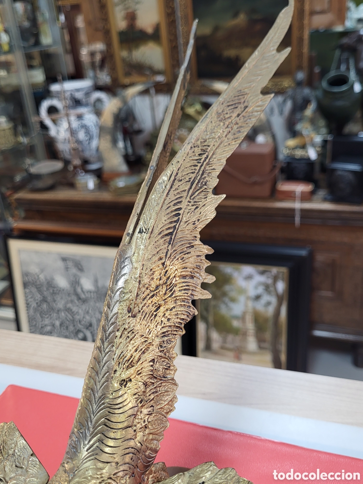 Antig&uuml;edades: P&Aacute;JAROS DE BRONCE 50x22CM - Foto 13