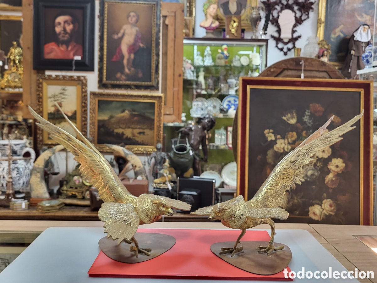 Antig&uuml;edades: P&Aacute;JAROS DE BRONCE 50x22CM - Foto 1