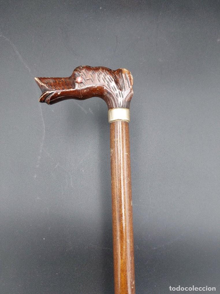 Antig&uuml;edades: Bast&oacute;n con cabeza de perro madera barnizada. - Foto 5