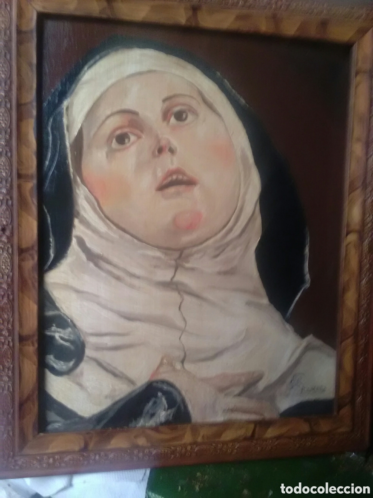 Antig&uuml;edades: Retrato de matrimonio, a&ntilde;os 50 creo, con pintura oleo por detr&aacute;s, s Teresa digo