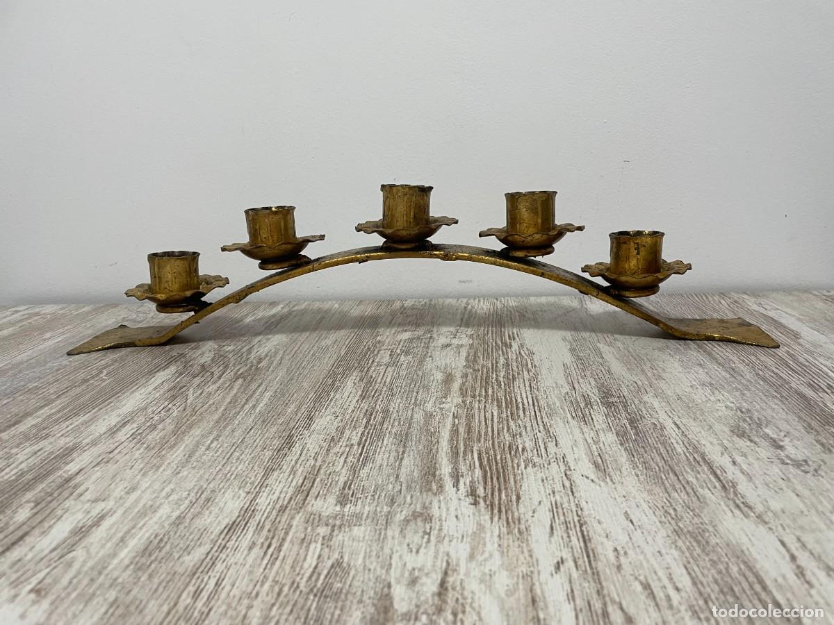 Antig&uuml;edades: CANDELABRO HIERRO FORJADO PAN DE ORO - Foto 1