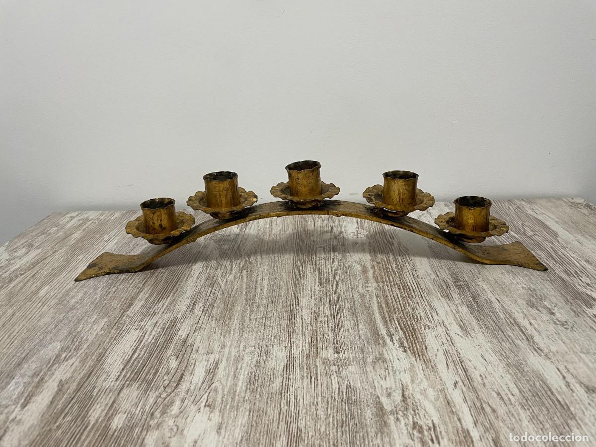 Antig&uuml;edades: CANDELABRO HIERRO FORJADO PAN DE ORO - Foto 2
