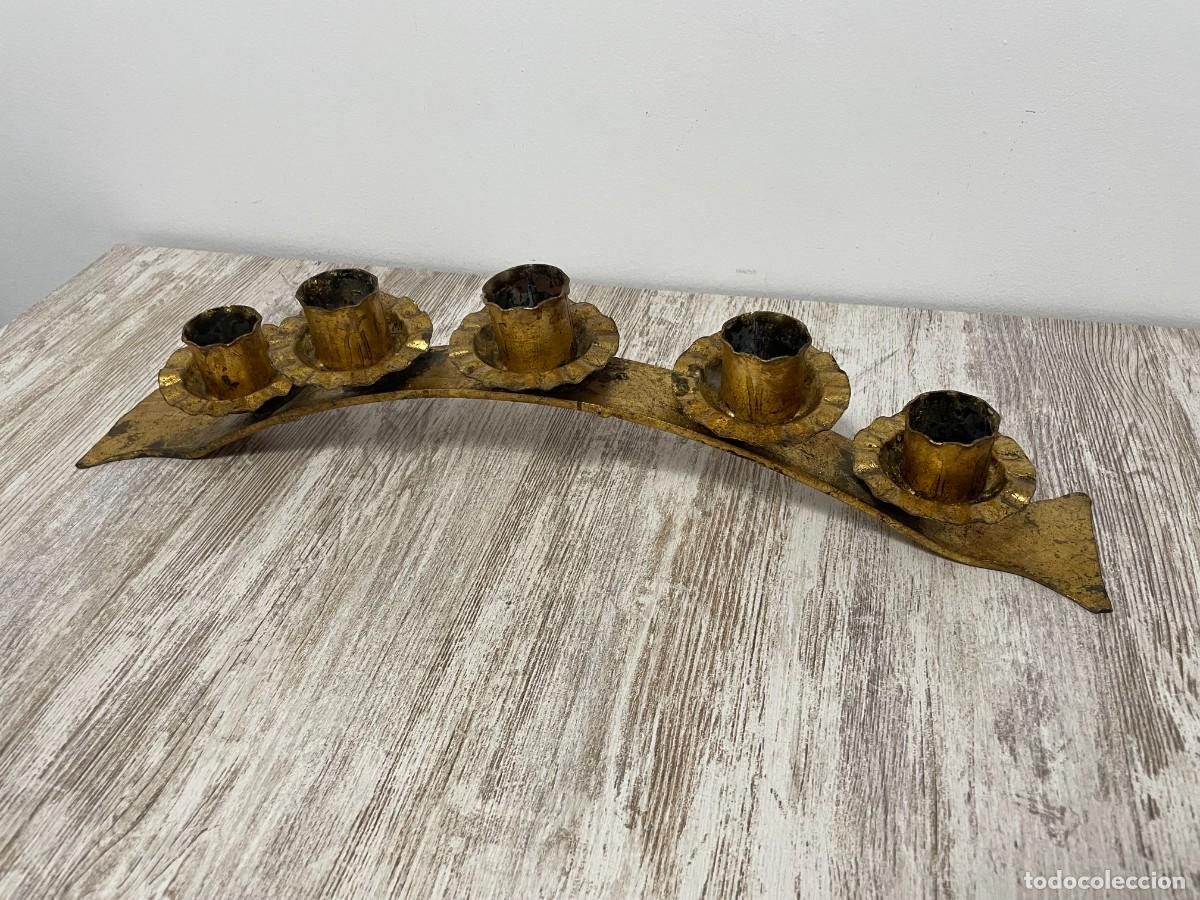 Antig&uuml;edades: CANDELABRO HIERRO FORJADO PAN DE ORO - Foto 3