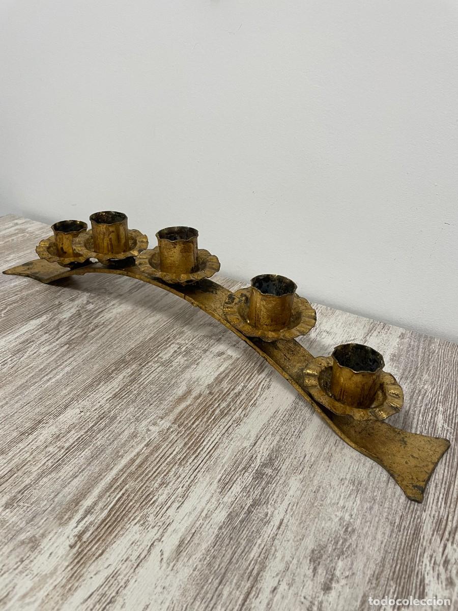 Antig&uuml;edades: CANDELABRO HIERRO FORJADO PAN DE ORO - Foto 4