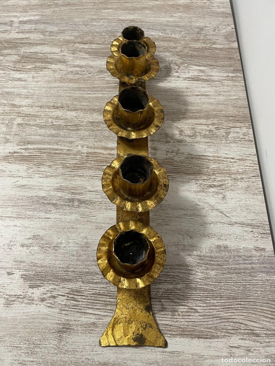 Antig&uuml;edades: CANDELABRO HIERRO FORJADO PAN DE ORO - Foto 5