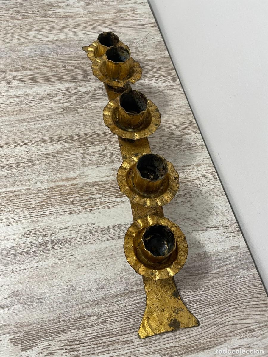 Antig&uuml;edades: CANDELABRO HIERRO FORJADO PAN DE ORO - Foto 6