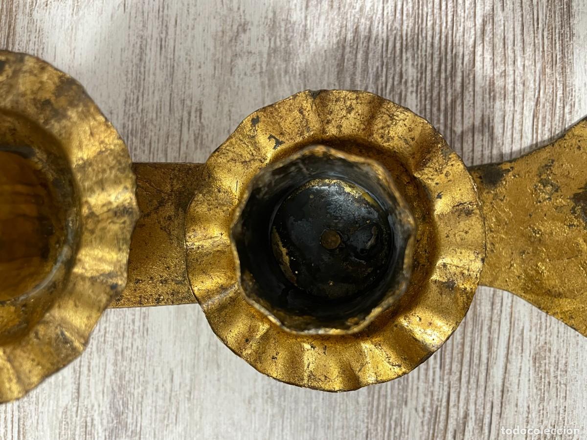 Antig&uuml;edades: CANDELABRO HIERRO FORJADO PAN DE ORO - Foto 9