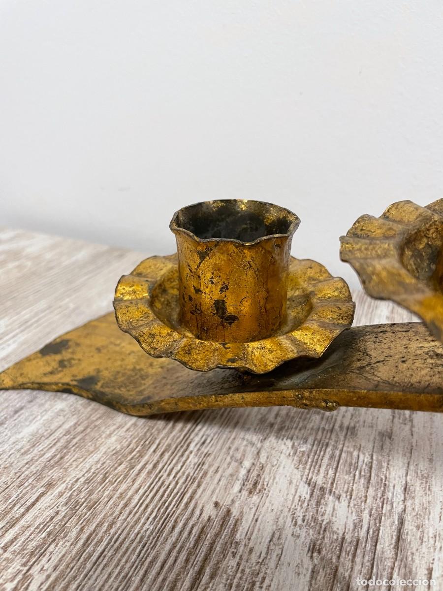 Antig&uuml;edades: CANDELABRO HIERRO FORJADO PAN DE ORO - Foto 10