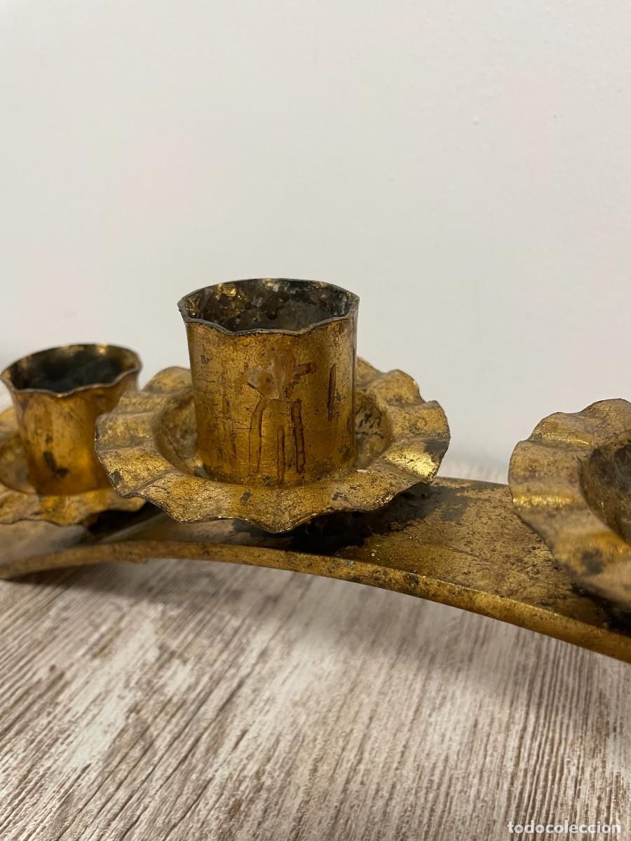 Antig&uuml;edades: CANDELABRO HIERRO FORJADO PAN DE ORO - Foto 11