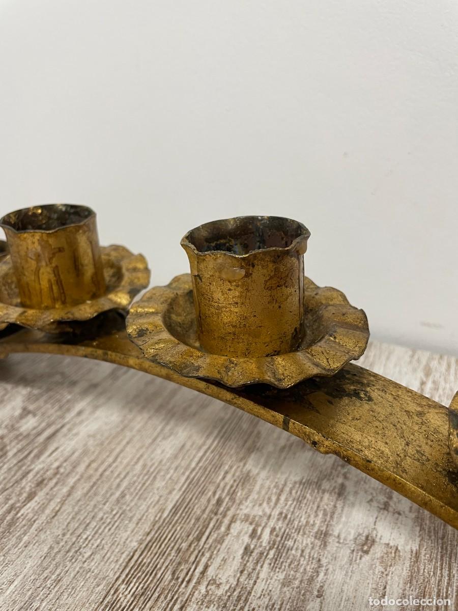 Antig&uuml;edades: CANDELABRO HIERRO FORJADO PAN DE ORO - Foto 12