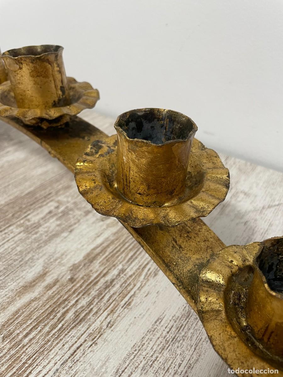 Antig&uuml;edades: CANDELABRO HIERRO FORJADO PAN DE ORO - Foto 13
