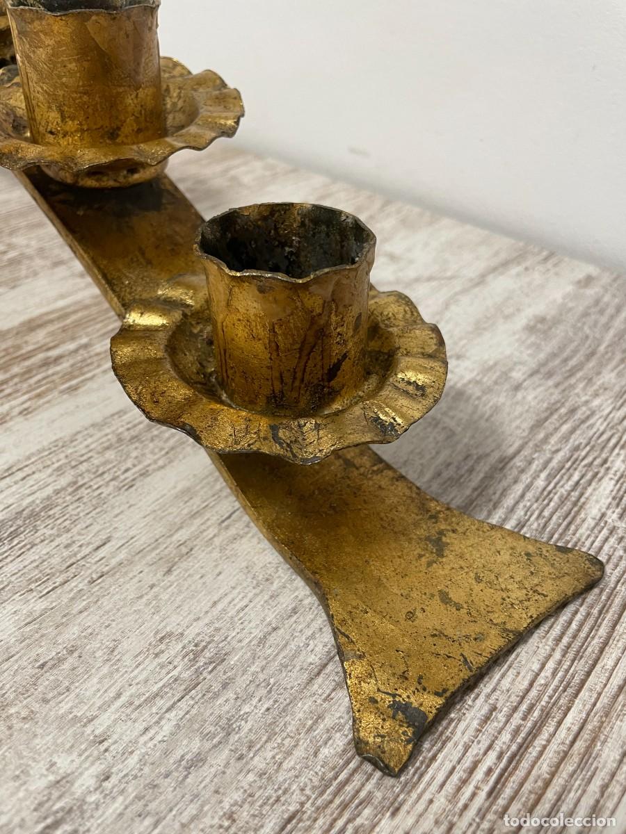 Antig&uuml;edades: CANDELABRO HIERRO FORJADO PAN DE ORO - Foto 14