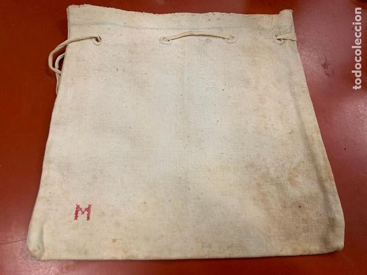 Antig&uuml;edades: Encantadora bolsa de tela antigua, loneta de algodon, para llevar la merienda a la escuela. A&ntilde;os 30