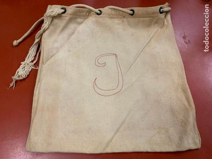 Antig&uuml;edades: Encantadora bolsa de tela antigua, loneta de algodon, para llevar la merienda a la escuela. A&ntilde;os 30