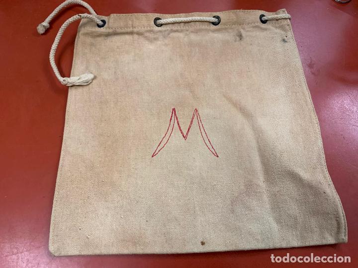 Antig&uuml;edades: Encantadora bolsa de tela antigua, loneta de algodon, para llevar la merienda a la escuela. A&ntilde;os 30