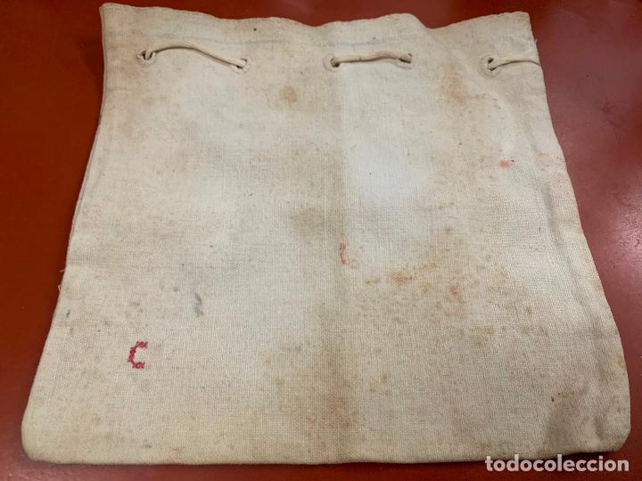 Antig&uuml;edades: Encantadora bolsa de tela antigua, loneta de algodon, para llevar la merienda a la escuela. A&ntilde;os 30