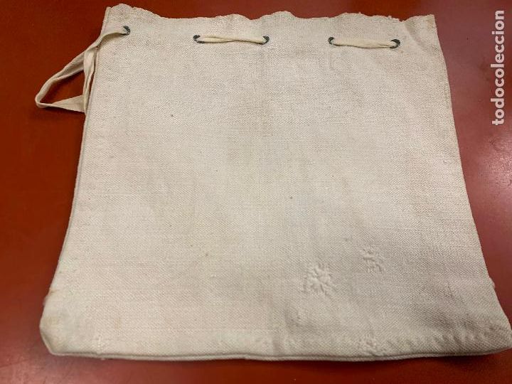 Antig&uuml;edades: Encantadora bolsa de tela antigua, loneta de algodon, para llevar la merienda a la escuela. A&ntilde;os 30