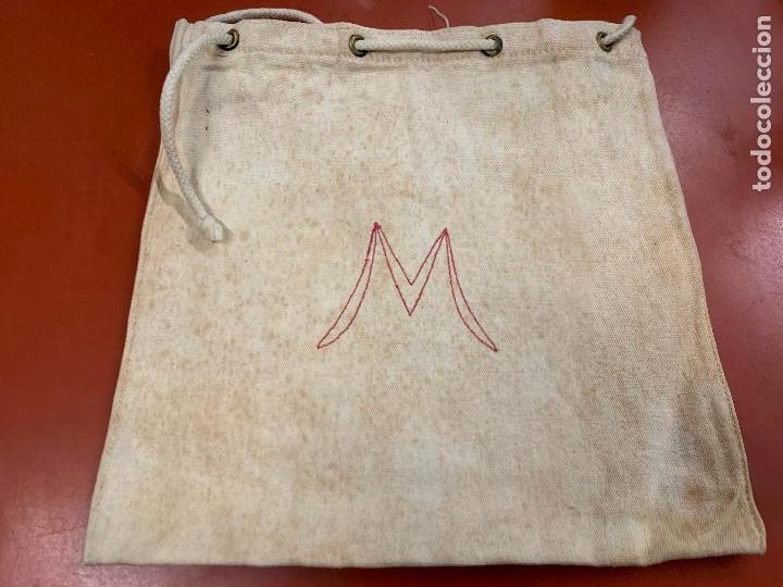 Antig&uuml;edades: Encantadora bolsa de tela antigua, loneta de algodon, para llevar la merienda a la escuela. A&ntilde;os 30