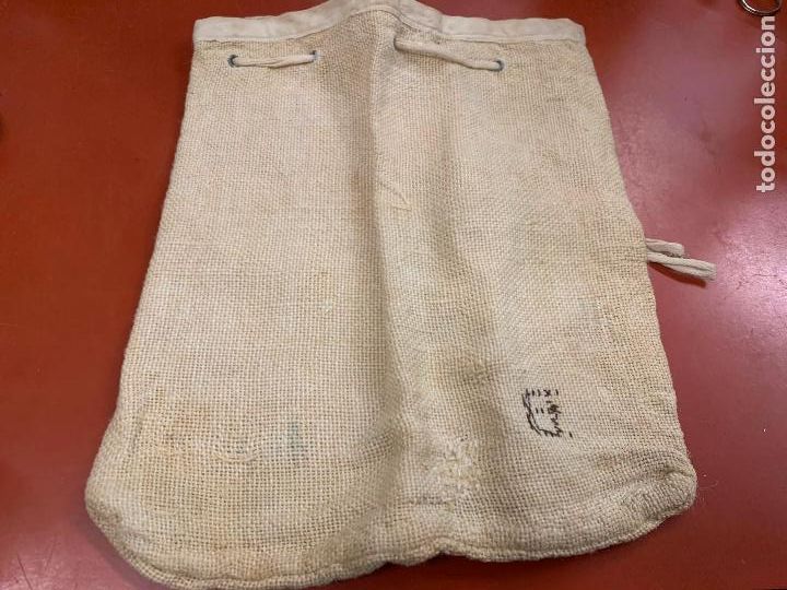Antig&uuml;edades: Encantadora bolsa de tela antigua, tela de canamo, para llevar la merienda a la escuela. A&ntilde;os 30