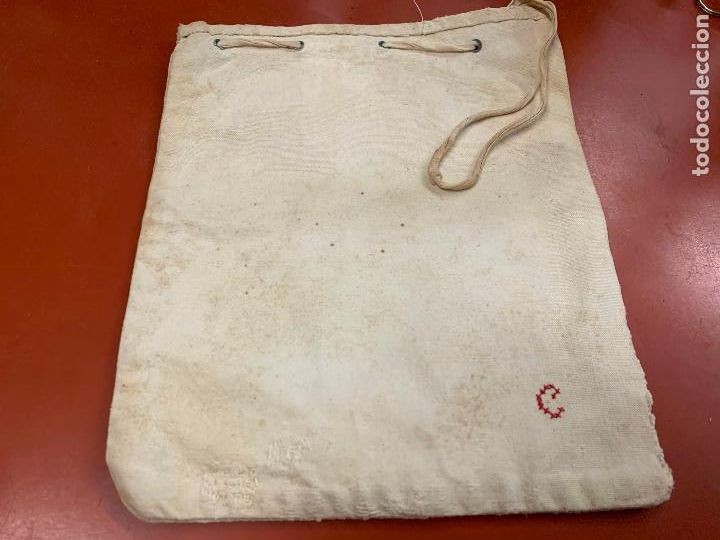 Antig&uuml;edades: Encantadora bolsa de tela antigua, loneta de algodon, para llevar la merienda a la escuela. A&ntilde;os 30