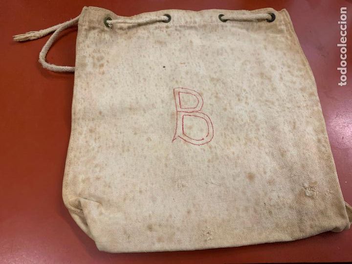 Antig&uuml;edades: Encantadora bolsa de tela antigua, loneta de algodon, para llevar la merienda a la escuela. A&ntilde;os 30