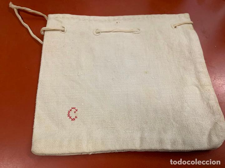 Antig&uuml;edades: Encantadora bolsa de tela antigua, loneta de algodon, para llevar la merienda a la escuela. A&ntilde;os 30