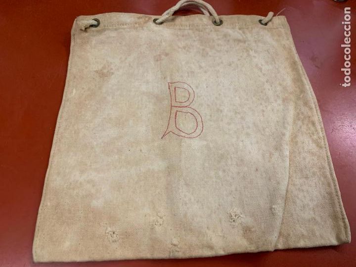 Antig&uuml;edades: Encantadora bolsa de tela antigua, loneta de algodon, para llevar la merienda a la escuela. A&ntilde;os 30