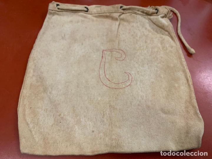Antig&uuml;edades: Encantadora bolsa de tela antigua, loneta de algodon, para llevar la merienda a la escuela. A&ntilde;os 30