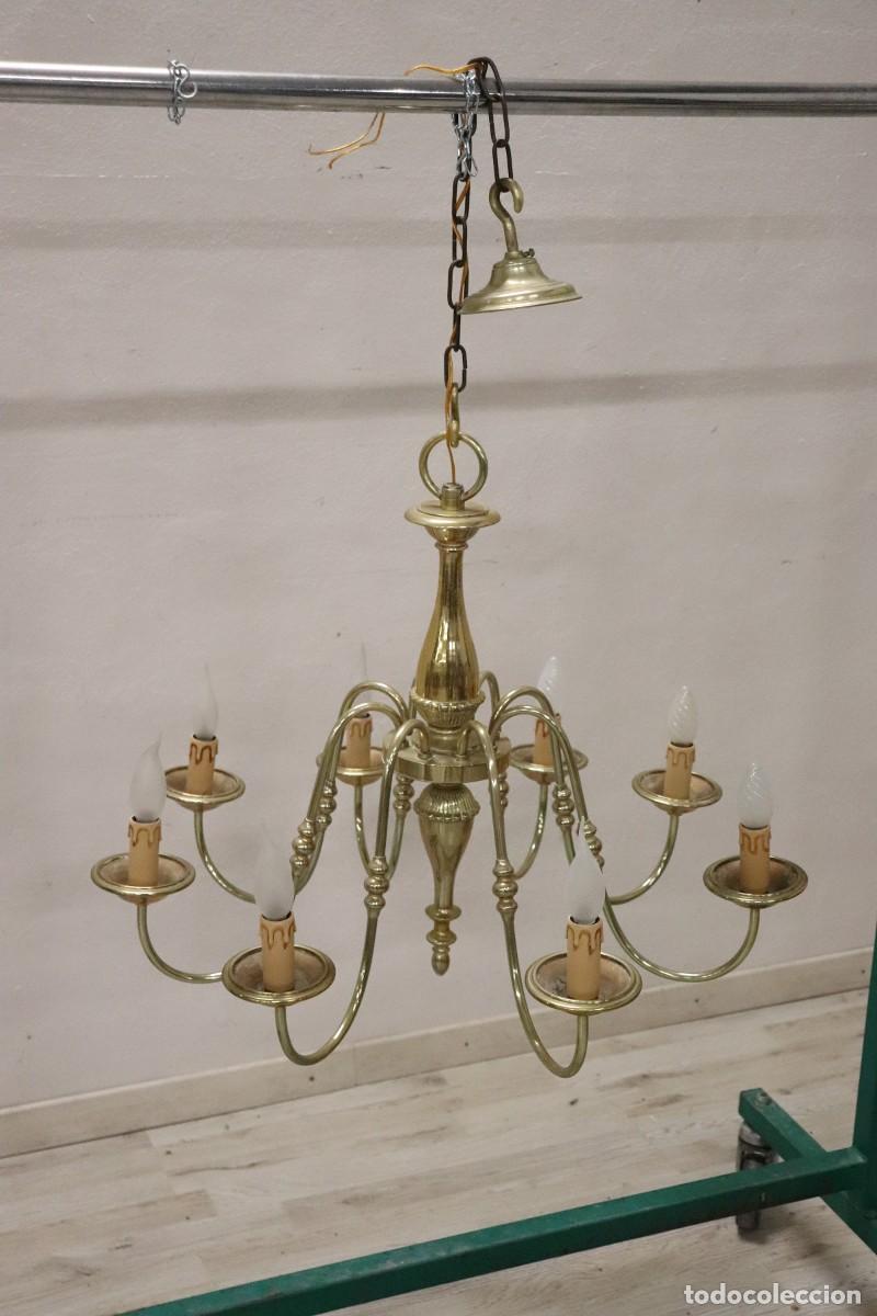 Antig&uuml;edades: L&aacute;mpara de techo de lat&oacute;n dorado - Foto 3