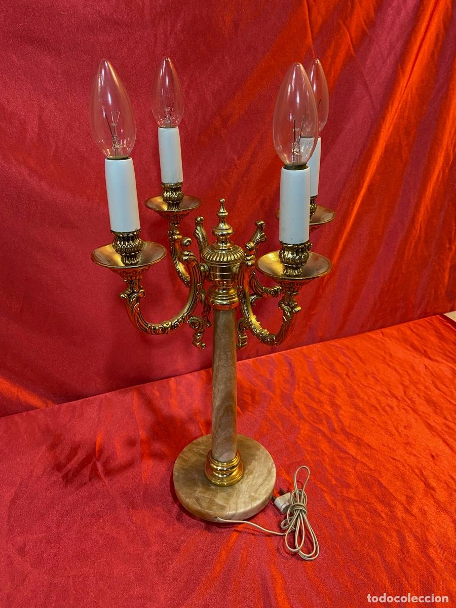 Antig&uuml;edades: CANDELABRO DE BRONCE CON BASE DE MARMOL - Foto 1