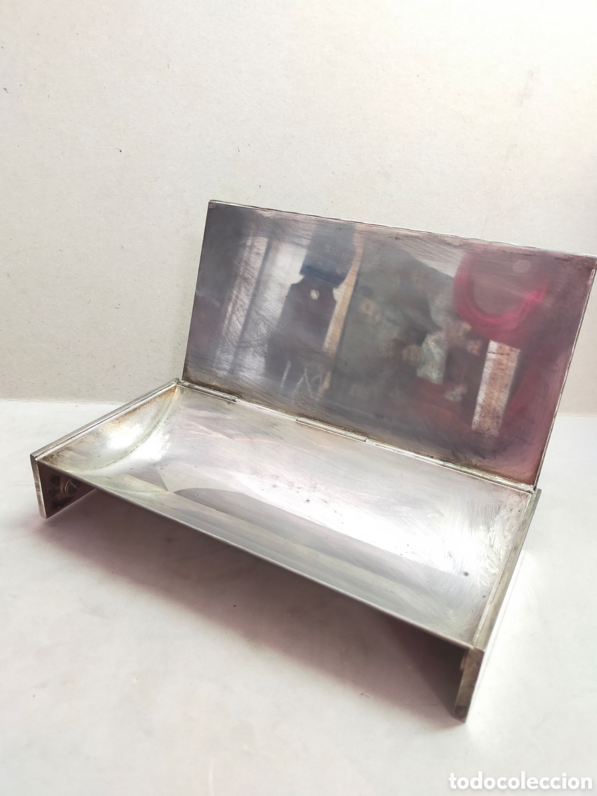 Antig&uuml;edades: CAJA PEANA DE METAL PLATEADO CON BASE RECTANGULAR. - Foto 3