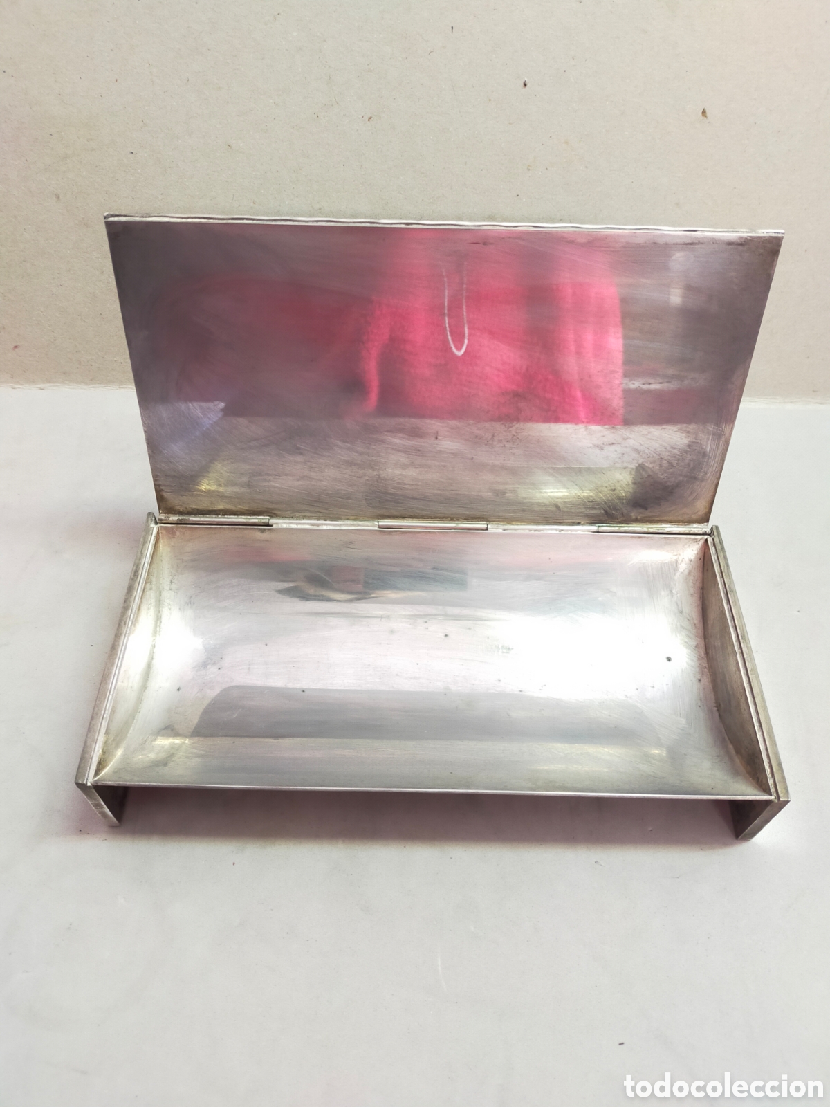 Antig&uuml;edades: CAJA PEANA DE METAL PLATEADO CON BASE RECTANGULAR. - Foto 4