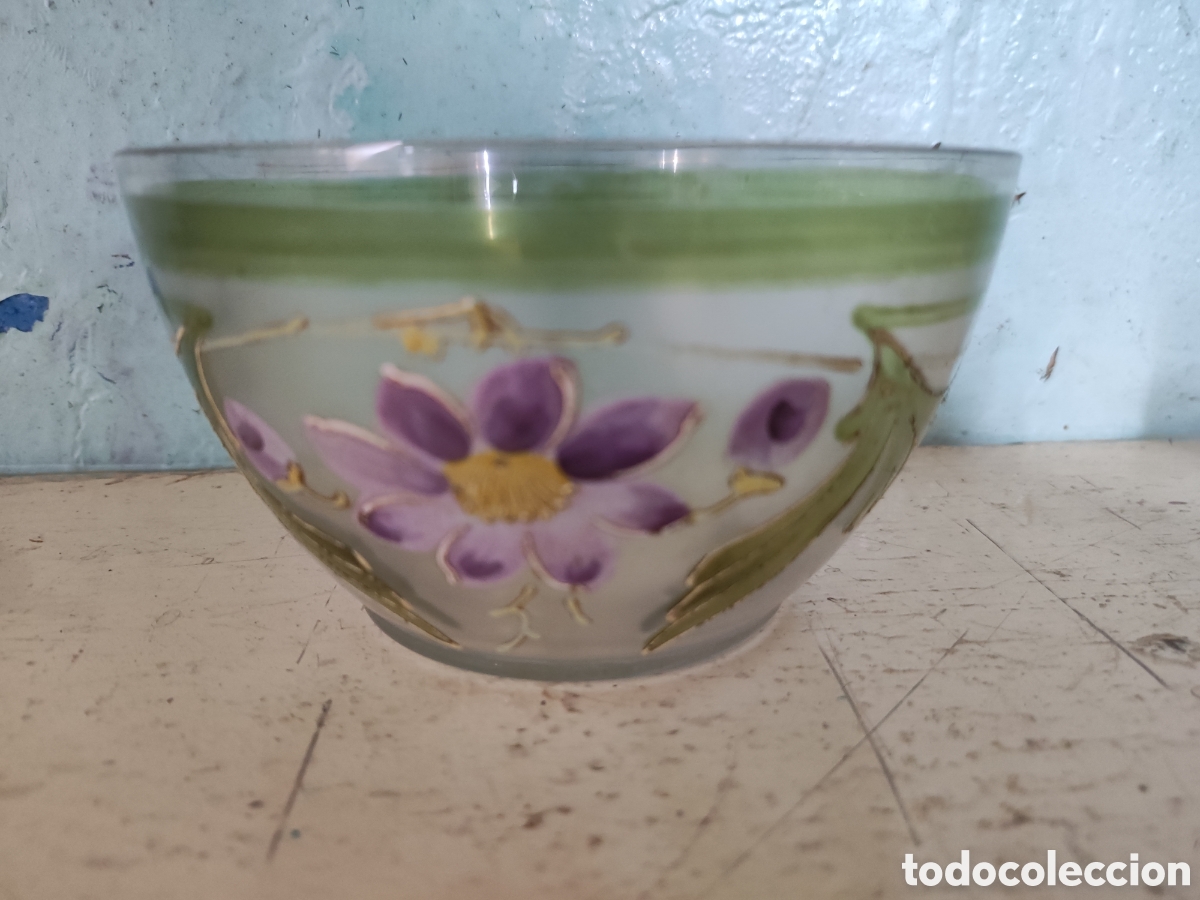 Antig&uuml;edades: Cuenco cristal pintado a mano - Foto 1