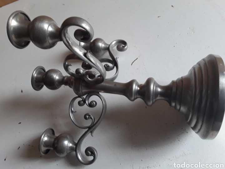 Antig&uuml;edades: CANDELABRO DE PELTRE DE 4 BRAZOS - Foto 4