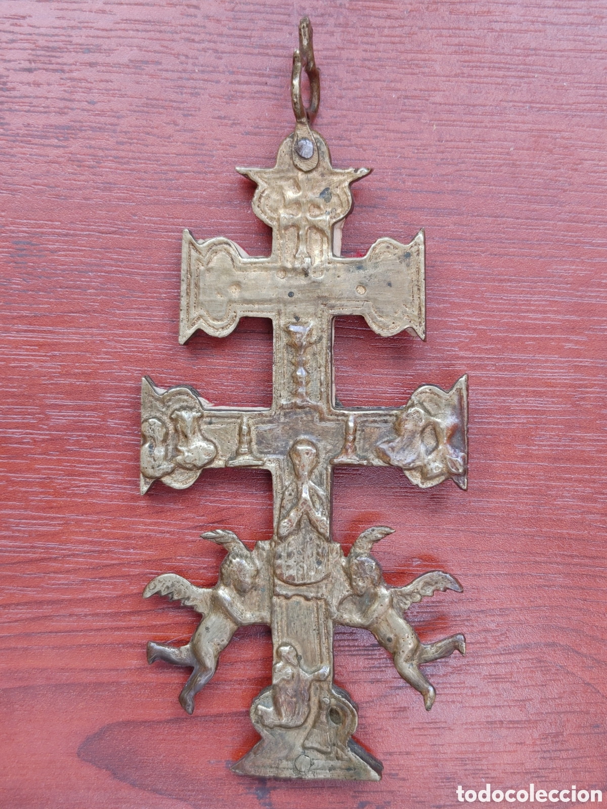 Antig&uuml;edades: Cruz de Caravaca en bronce. - Foto 2