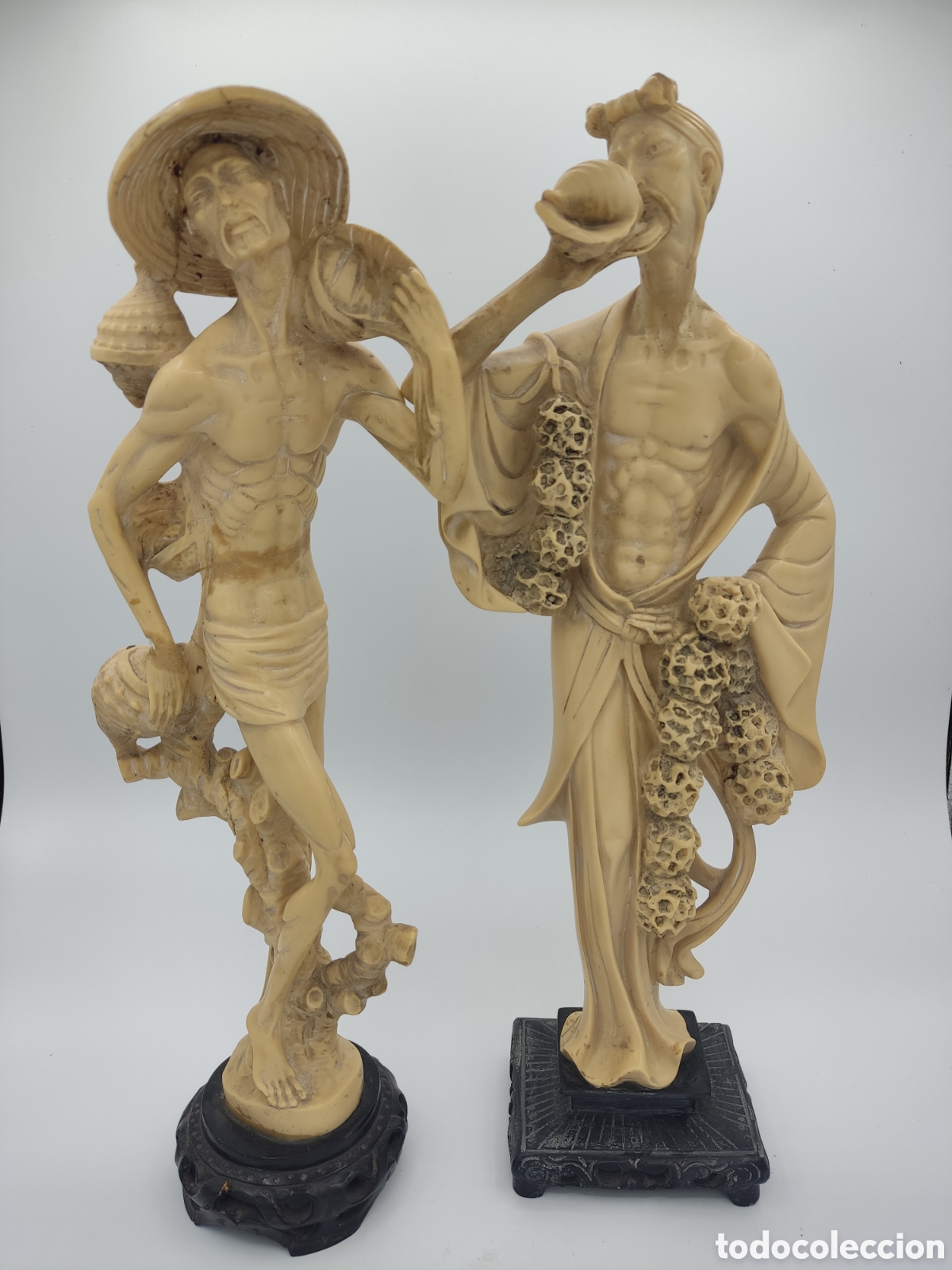 Antig&uuml;edades: Figura Oriental - Pareja de Pescadores - Resina