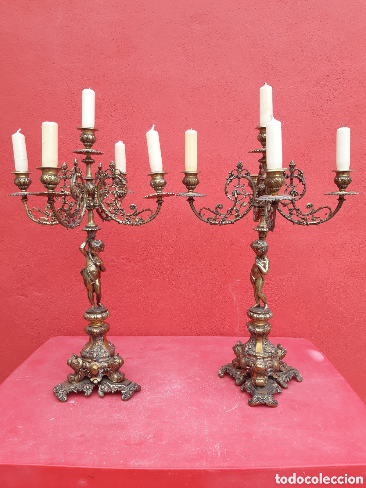 Antig&uuml;edades: CANDELABROS DE BRONCE GRANDES - Foto 1