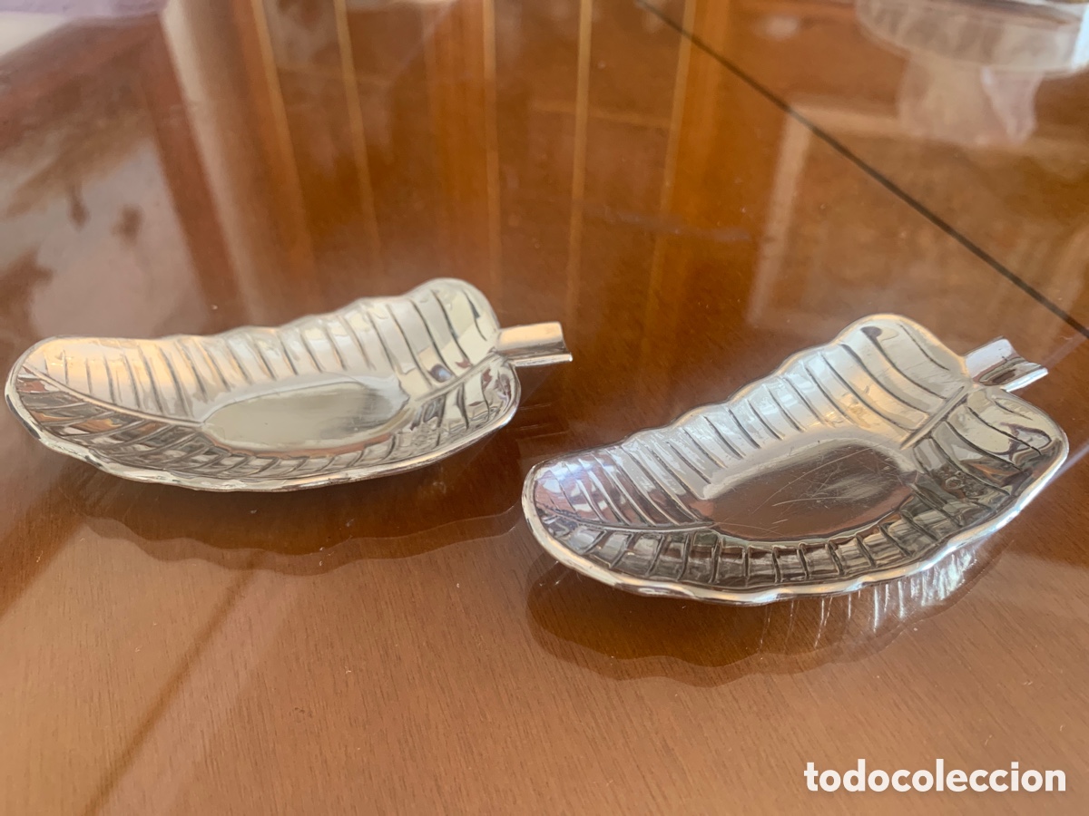 Antig&uuml;edades: Dos ceniceros alpaca forma de hoja - Foto 4
