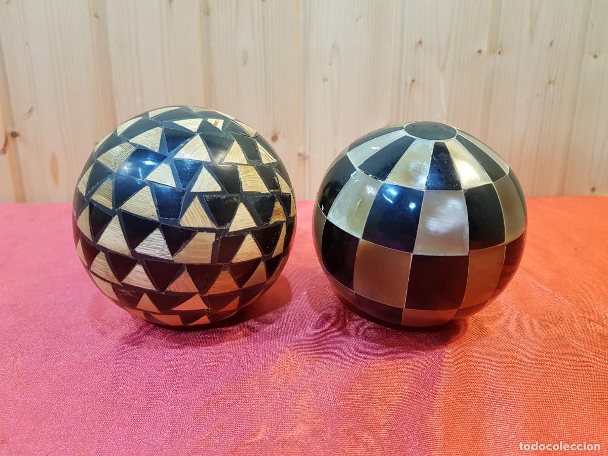 Antig&uuml;edades: -BOLAS MADERA MARQUETERIA Y NACAR
