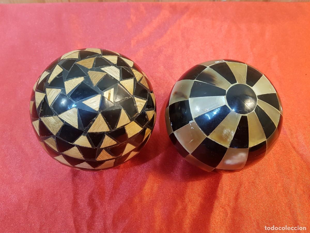 Antig&uuml;edades: -BOLAS MADERA MARQUETERIA Y NACAR - Foto 2