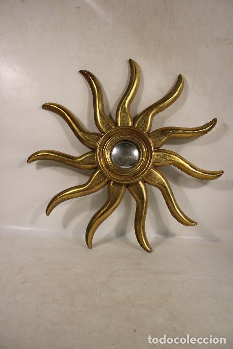 Antig&uuml;edades: espejo sol madera dorada - Foto 4