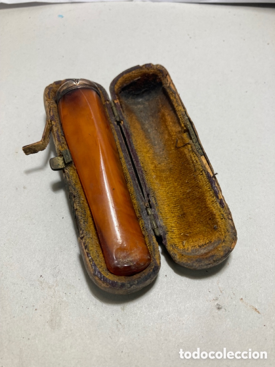 Antig&uuml;edades: Biquilla &Aacute;mbar antigua en su estuche