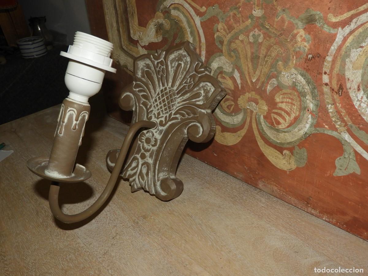 Antig&uuml;edades: APLIQUE DE PARED DE MADERA CON UNA VELA - Foto 3