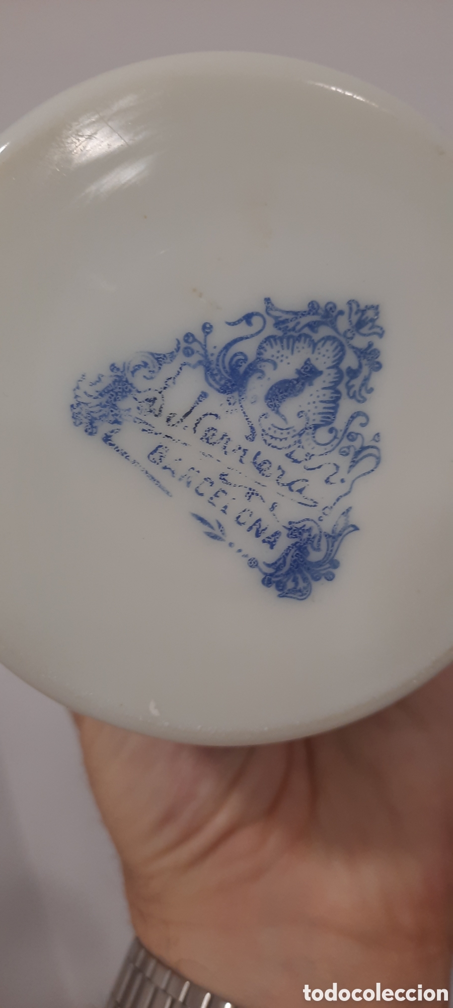 Antig&uuml;edades: Perfumero de Opalina blanca y azul. - Foto 2