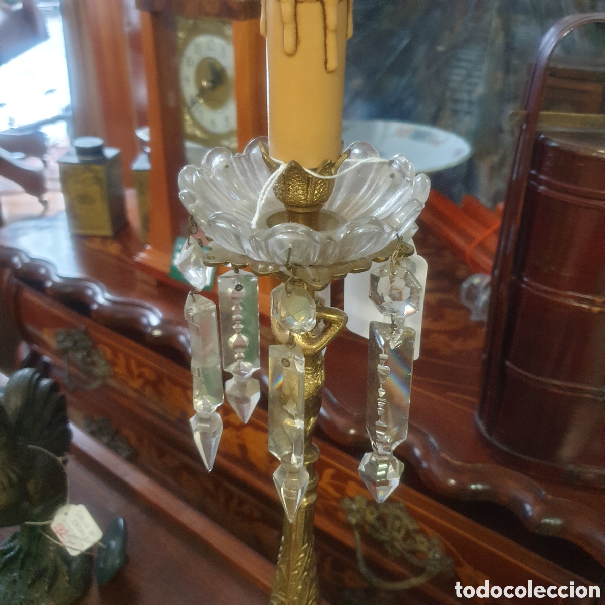 Antig&uuml;edades: Fant&aacute;stica l&aacute;mpara de Bronce y Cristal - Foto 2