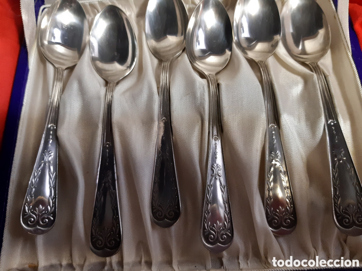 Antig&uuml;edades: CUCHARILLAS DE ALPACA EN ESTUCHE - Foto 2