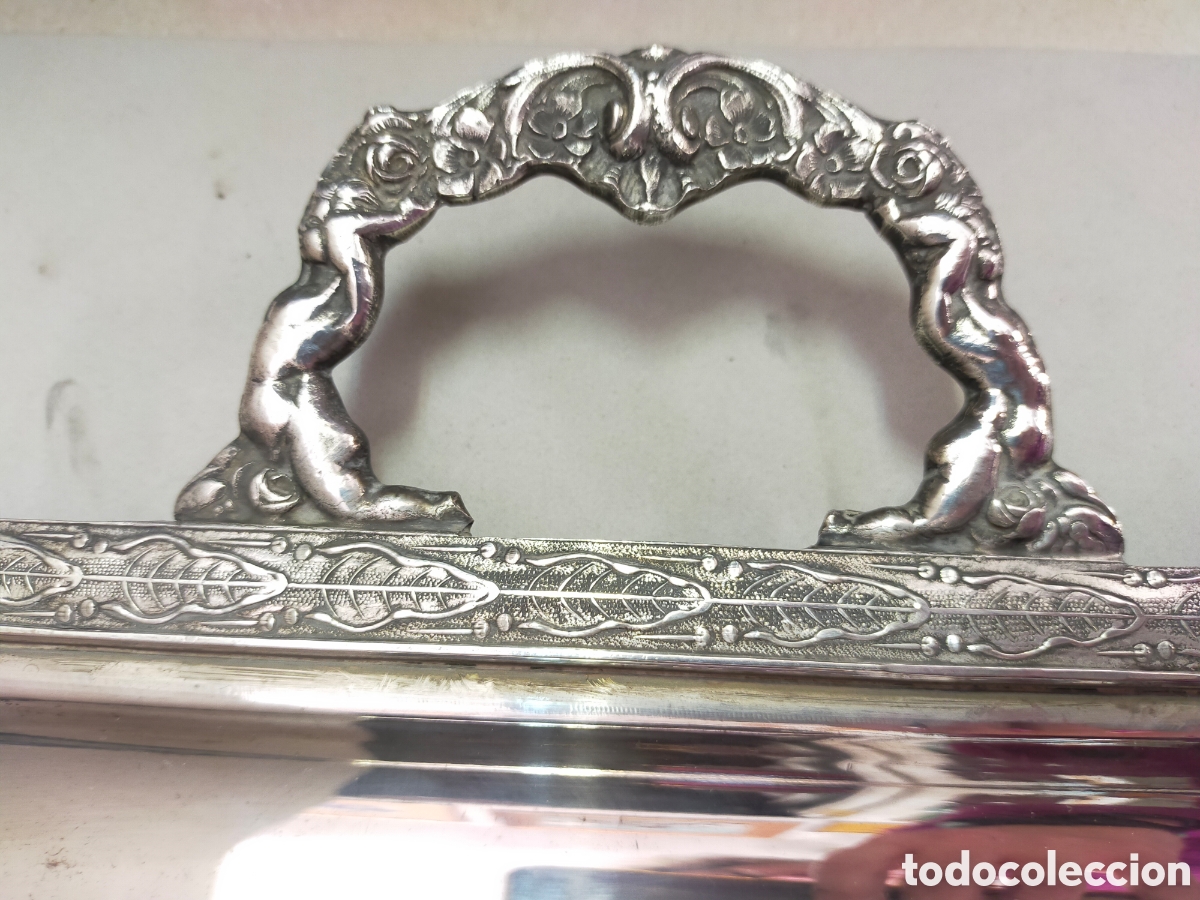 Antig&uuml;edades: BANDEJA CON 2 ASAS EN METAL PLATEADO. - Foto 4