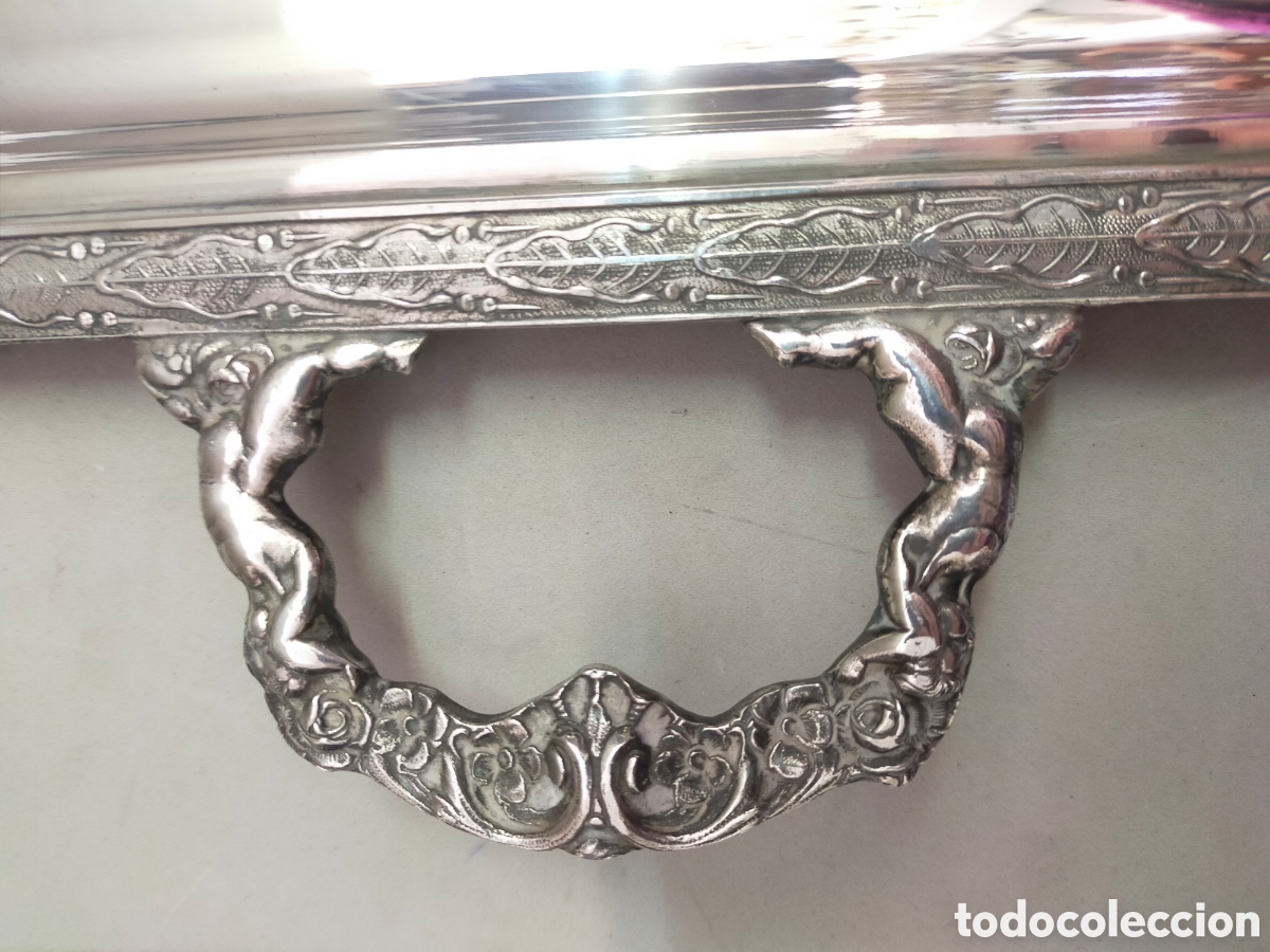 Antig&uuml;edades: BANDEJA CON 2 ASAS EN METAL PLATEADO. - Foto 5