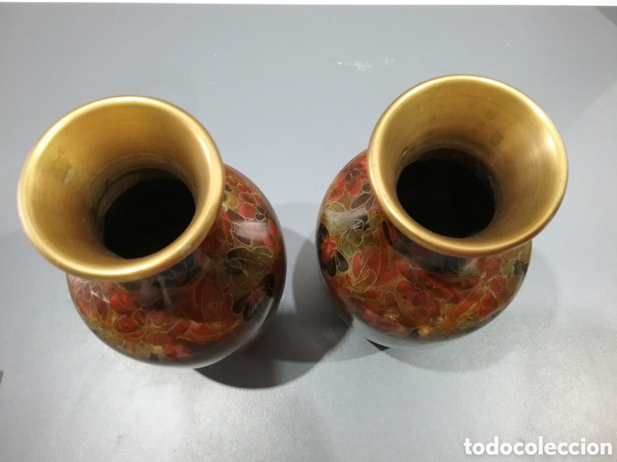 Antig&uuml;edades: Pareja de jarrones chinos en Cloisonne. Jingfa. - Foto 3