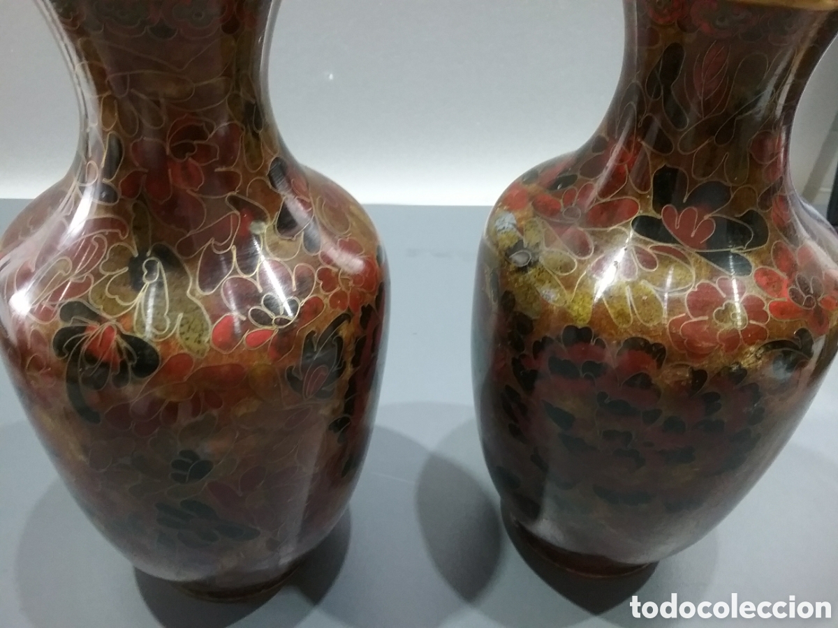 Antig&uuml;edades: Pareja de jarrones chinos en Cloisonne. Jingfa. - Foto 4